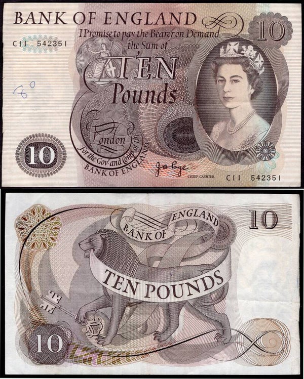 Page £10 ink annotation crisp F-VF £19  dy23910