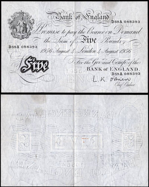 O'Brien. £5 August 4 1956 (BYB BE96c) D59A 088393. NVF.    dy23915