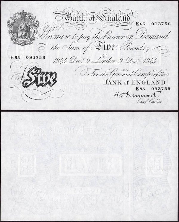 Peppiatt. £5 December 9 1944, E85 093758. AU-UNC.   dy23917