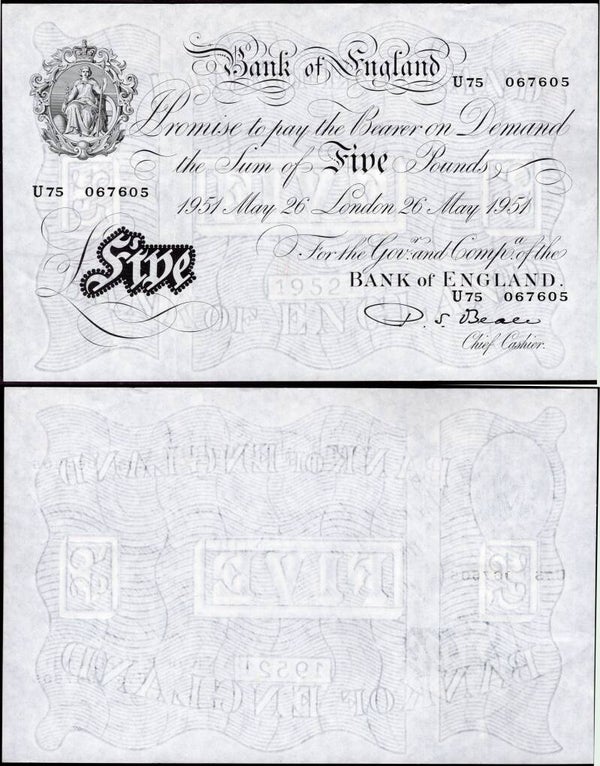 Beale. £5 May 26 1951 (BYB BE94b) U75 067605. Crisp GVF.  dy23926