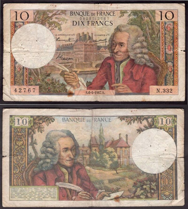 France. Ten Francs 6-4-1967 VG.  dy23954
