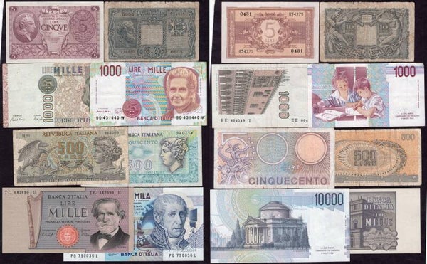 Italy. Eight banknotes, mixed grades.  dy23956
