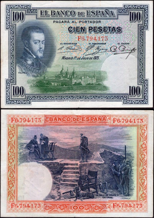 Spain. 100 Pesetas 1925 F6,794,173 Crisp GVF.  dy23958