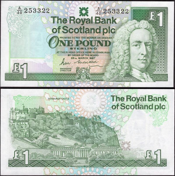 Royal Bank of Scotland. £1 1987 A/40 253322 AU-UNC.  dy23959