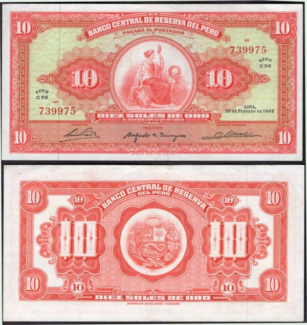 Peru. 10 Soles 1965 Crisp GVF   dy23960