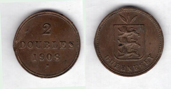 Guernsey. Two Doubles 1908H. Creased.  dy23971