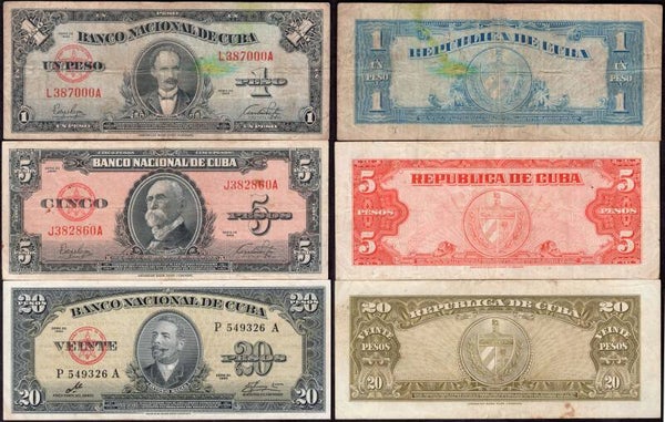Cuba. Five banknotes, details below.  DY23976