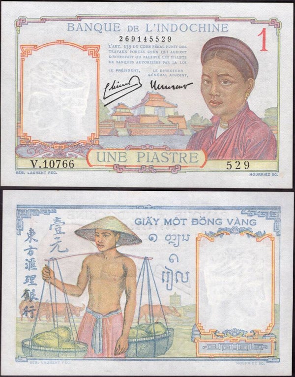 French Indo China. One Piastre (1940s) (WPM 54) GEF.  dy24056
