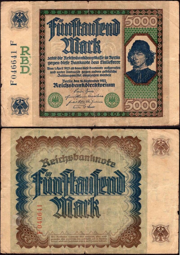 Germany. 5,000 Mark 16-9-1922  Crisp VF.  dy24216