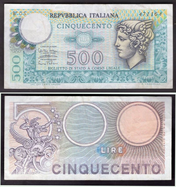 Italy. 500 Lire 1974 Replacement W05 471164 Crisp Good Fine.  dy24218