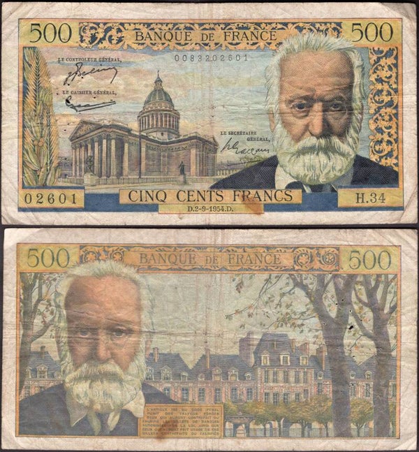 France. 500 Francs 2-9-1954 (WPM 133a) VG.  dy24220