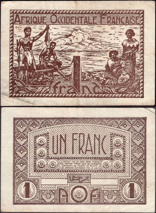 French West Africa. One Franc (1944) (WPM 34) NVF.  dy24407