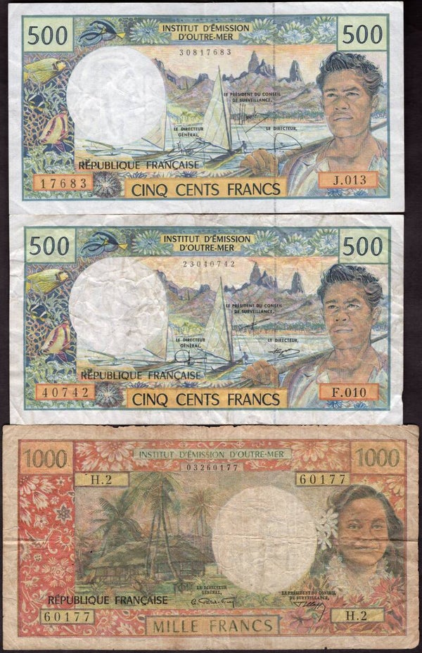 French Colonial. Nine banknotes, details below.