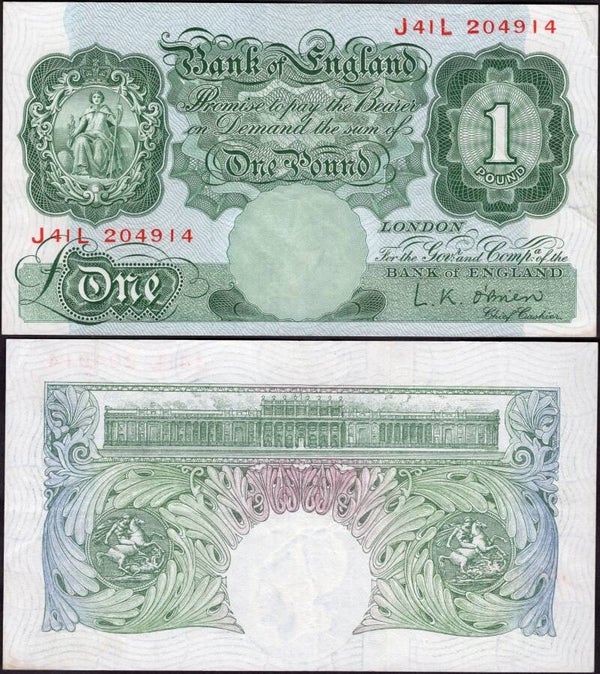 O'Brien. One Pound (1955) J41L 204914 Crisp VF.  dy24445