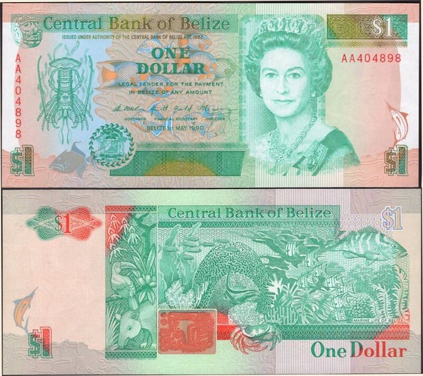 Belize. One Dollar 1-5-1990 AA404898 AU+.  dy24451