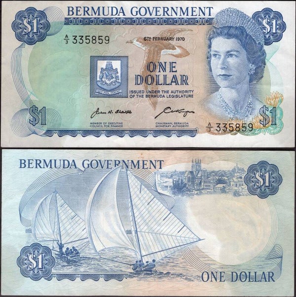 Bermuda. One Dollar 6-2-1970 (WPM 23a) A/3 335859 Crisp F-VF.  dy24455