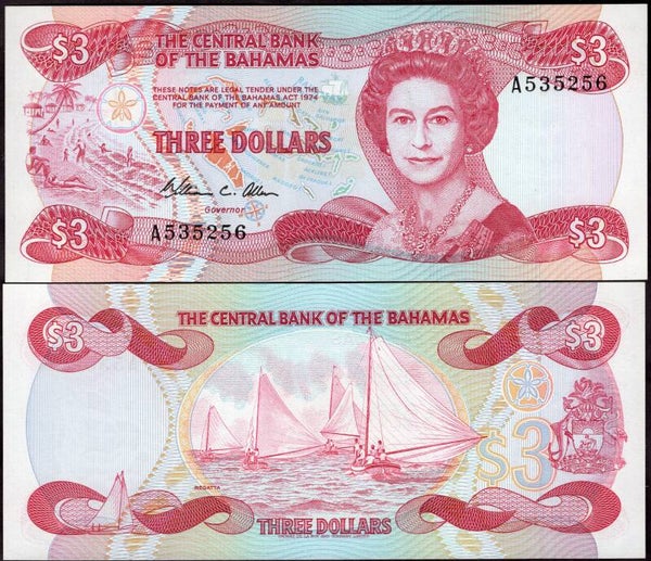 Bahamas. Three Dollars (Iss. 1984) (WPM 44a) UNC.   dy24463