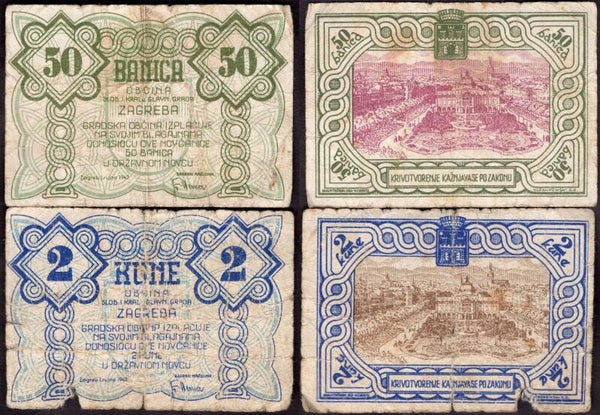 Yugoslavia. Zagreb 1942, 50 Banica & 2 Kune.