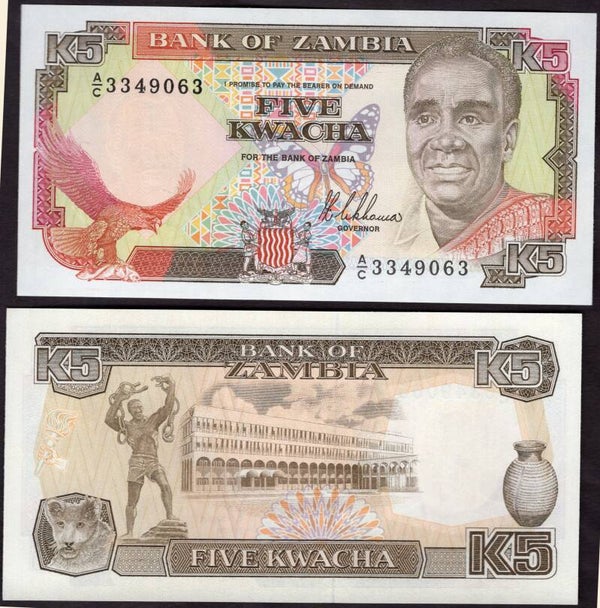 Zambia. Five Kwacha (1989) (WPM 30) UNC.  dy24484