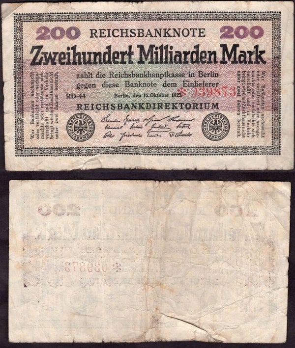 Germany. 200 Milliarden Mark 15-10-1923 (WPM 121) VG.  dy24491