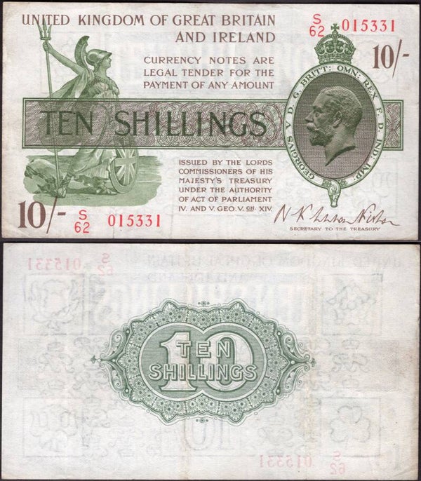 Warren Fisher. Ten Shillings (1922) (BYB; TR8) S/62 015331 Crisp VF.