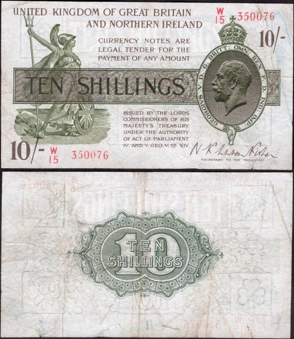 Warren Fisher Ten Shillings (1927) (BYB TR9). W/15 350076 Crisp Good Fine.