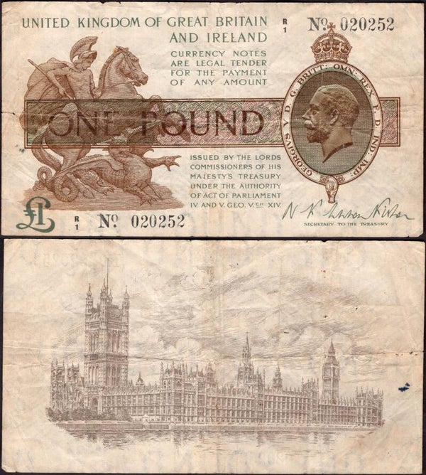 Warren Fisher. One Pound (1919) (BYB; TR17b) R/1 020252 Crisp Fine.