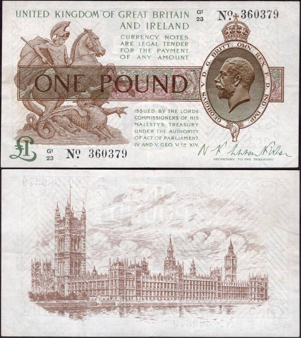 Warren Fisher. One Pound (1923) (BYB; TR18b) G1/23 360379 Crisp GVF.