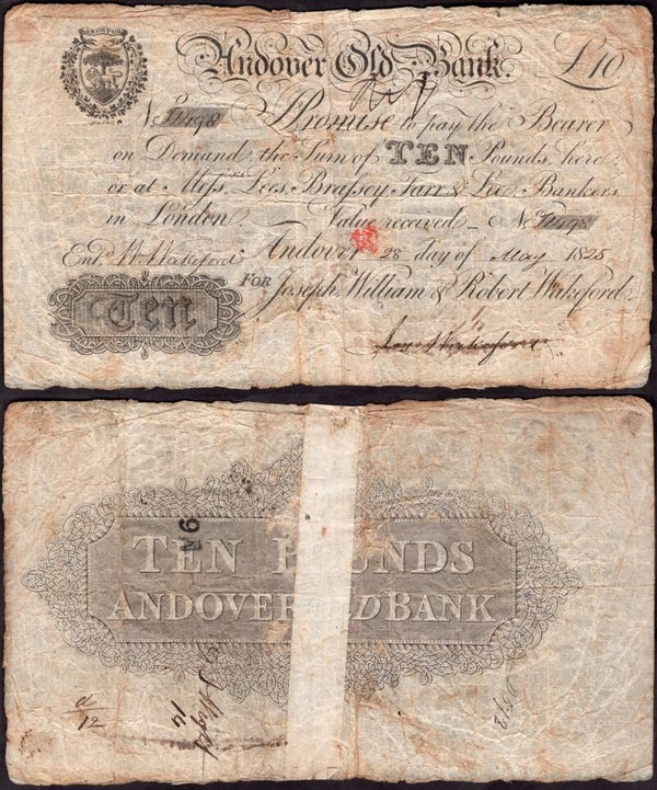Andover Old Bank. £10 28-5-(18)25 VG.