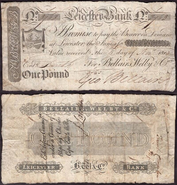 Leicester Bank. One Pound 6th November (18)13 No; 3763. Fine.