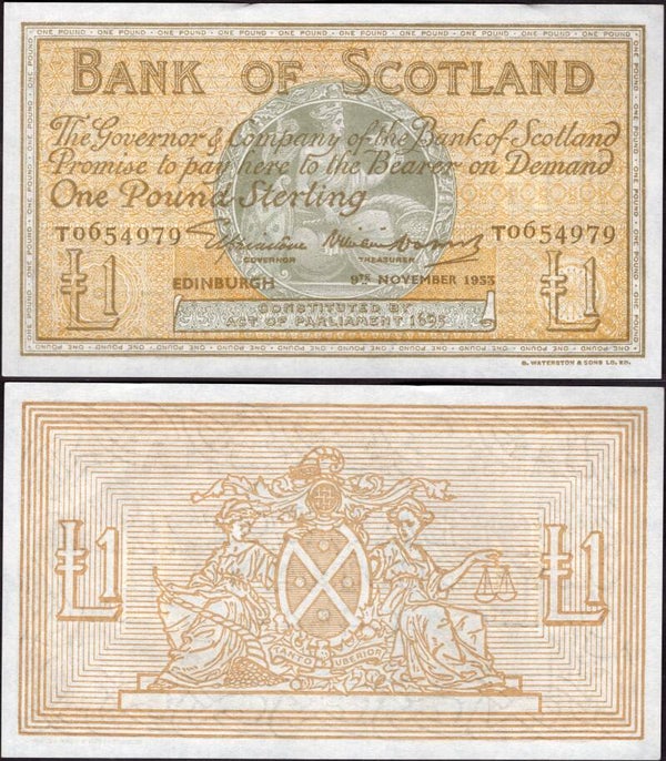 Bank of Scotland. £1 9-11-1953 (PMS; BA98c). T0654979 NEF.  dy24576