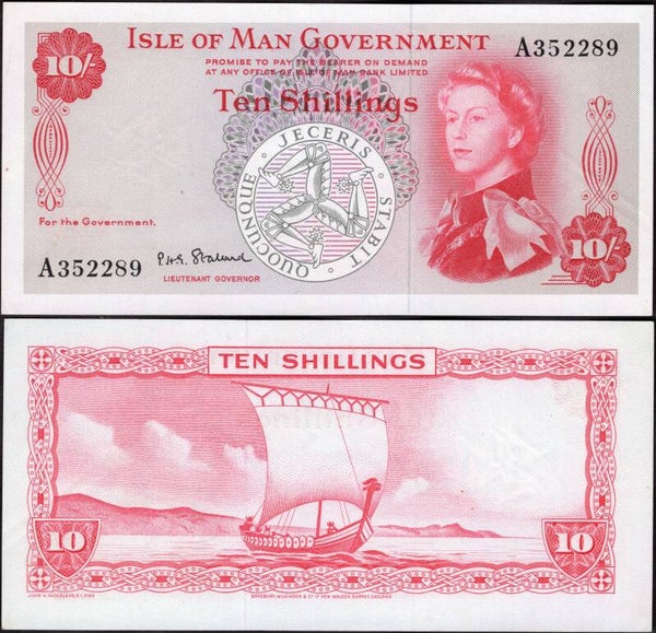 Isle of Man. Ten Shillings (1960s) (BYB; IM21b) Stallard sig A352289. VF-EF.