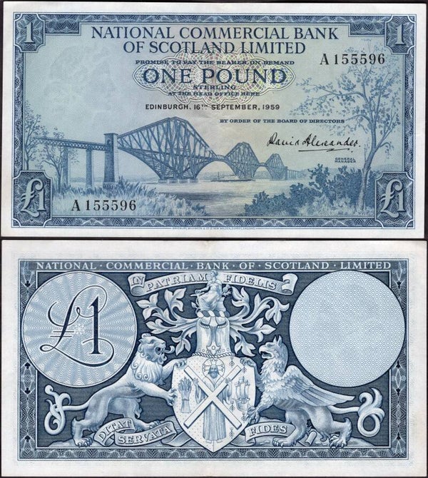 National Commercial Bank. £1 1959 (BYB SC601) First Series A 155596 GVF+.