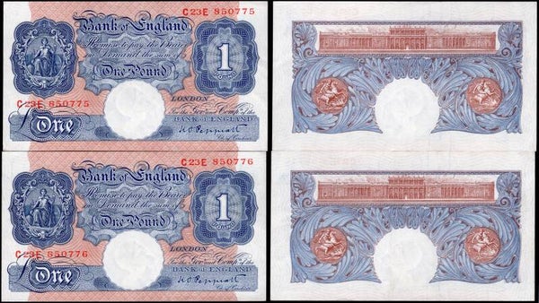 Bank of England. Peppiatt £1 (1940) (BE47g) Consecutive Pair. C23E 850775-76. dy24597