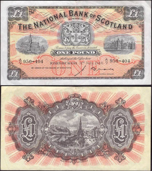 National Bank of Scotland. £1 31-7-1948 (BYB SC503c) A/Y 950-404. Crisp VF.