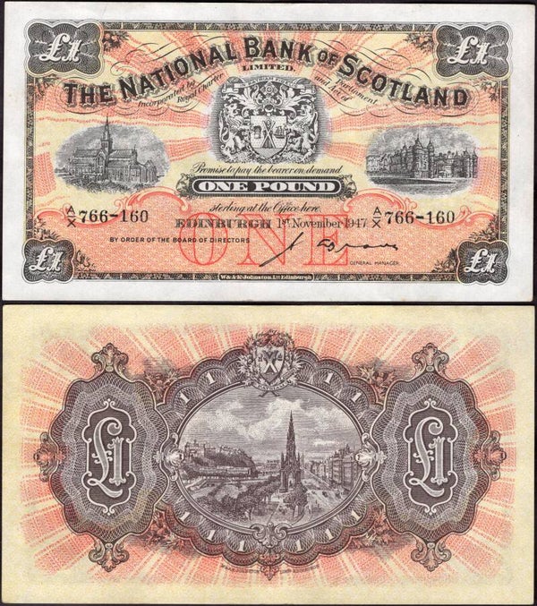 National Bank of Scotland. £1 1-11-1947 (BYB SC503c) A/X 766-160. Crisp VF.