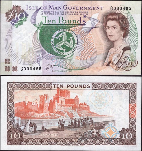 Isle of Man. £10 Cashen (1991) (BYB; IM53) Low Number G000465. VF-EF.