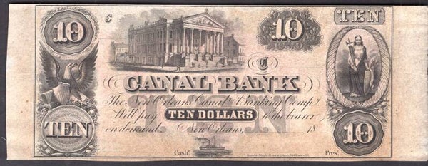 USA, Canal Bank, New Orleans, $10 (1850s), unissued remainder (Haxby G24a). AU.