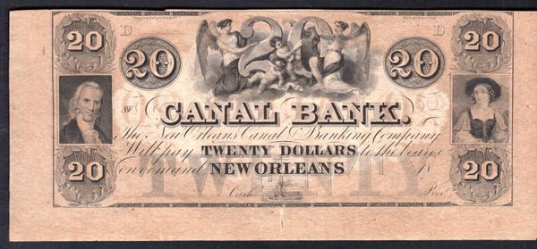 USA, Canal Bank, New Orleans, $20 (1840s), unissued remainder (Haxby G34a). AU.