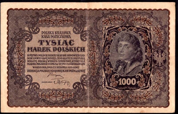 Poland, State Loan Bank. 1,000 marek, 1919, IIISerja D No 841131. GVF. EB11062