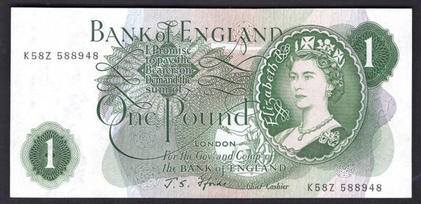 Bank of England, Fforde, £1 (1967), "G" K58Z 588948 (Dug B303). NEF. EB11109