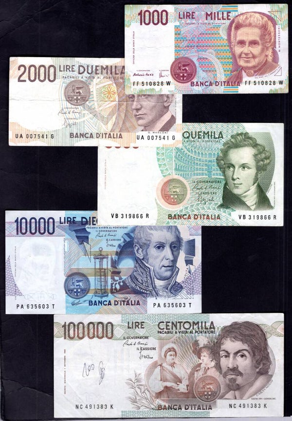 Italy, 5 banknotes, 1980s-90s. MV11418