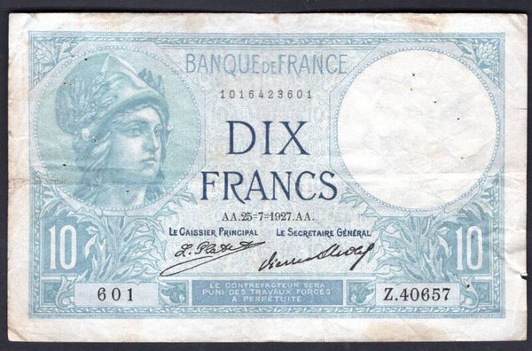 France. 10 Francs 25-7-1927. 1016423601. GF.