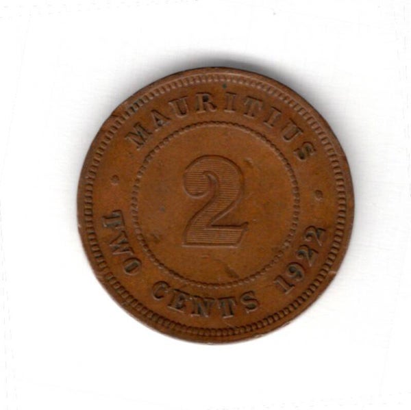 Mauritius. 2 Cents 1922. Damaged.
