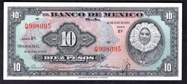 Mexico, 10 Pesos, 26-7-1950, Q908095 (WPM 47e). GEF.