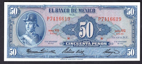 Mexico, 50 Pesos, 9-9-1961, P7416619 (WPM 49n). UNC.