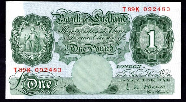 Bank of England, O'Brien, £1 (1955), T89K 092483. Crisp VF-EF.