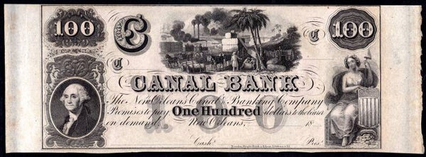 USA, Canal & Banking, New Orleans, $100 remainder (1850s) (Haxby G60a). AU-UNC.