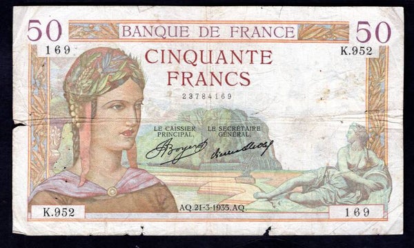 France, 50 Francs, 21-3-1935, 23784169. Nearly Fine.