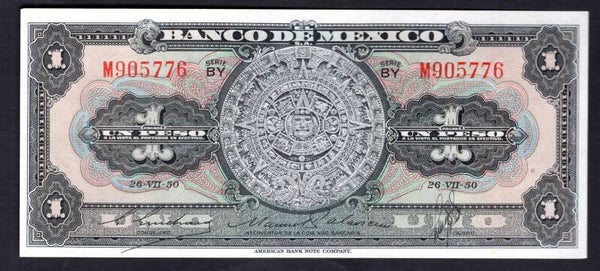 Mexico, 1 Peso, 26-VII-50, M905776 (WPM 46b). UNC.